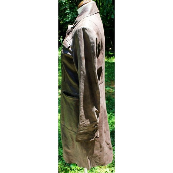 John Carlisle Vtg-look Leather Coat Long Womens Lg Steampunk Cosplay Brown Aged - Picture 6 of 12